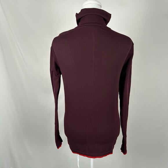 Athleta Maroon Turtleneck Top Orange Trim Medium Fitted Stretch Nylon Athletic - Picture 2 of 4